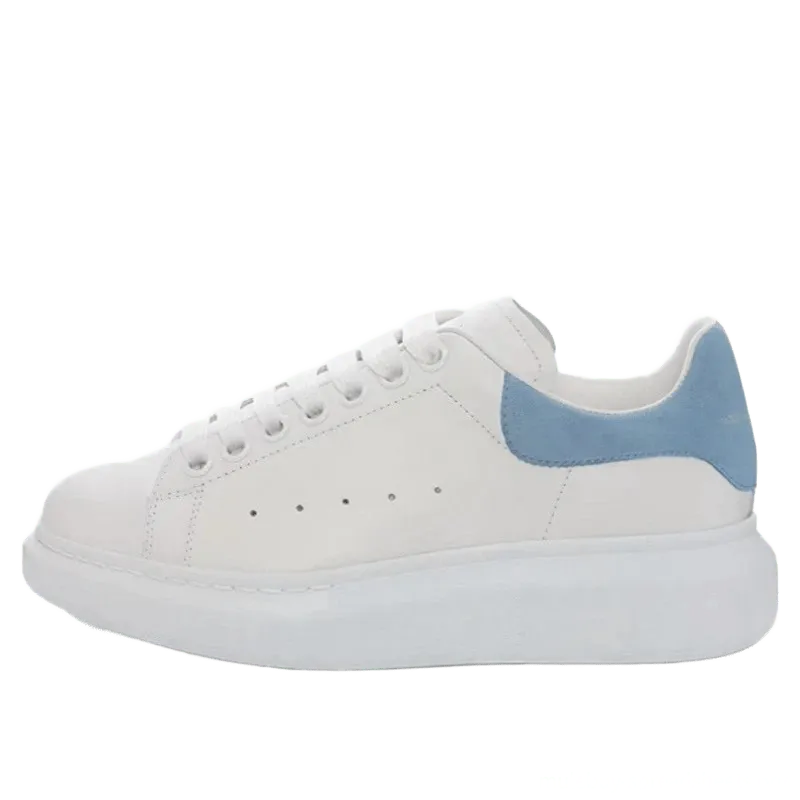 Alexander McQueen White Leather Sneakers with Blue Heel