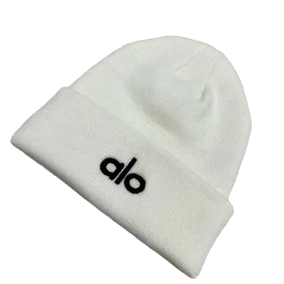 ALO Basic White Knit Beanie - Winter Warm Unisex Sporty Hat