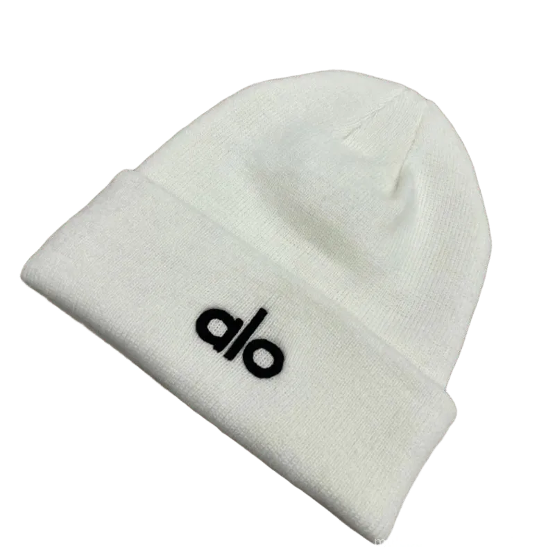ALO Basic White Knit Beanie - Winter Warm Unisex Sporty Hat