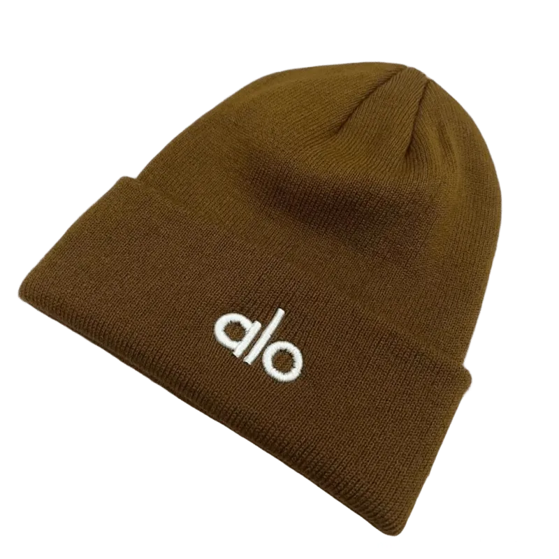 ALO Brown Knit Winter Beanie - Unisex Warm Hat