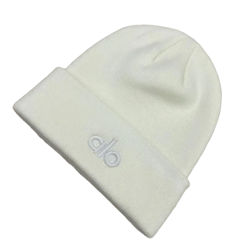 ALO Soft White Unisex Knit Beanie - Cozy Winter Hat