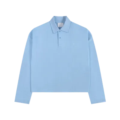 Amiclams Light Blue Cotton Polo Shirt - Unisex Long Sleeve