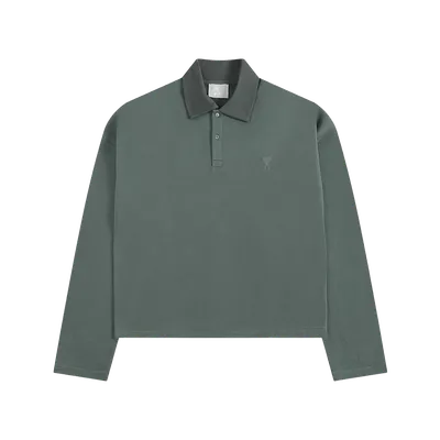 Amiclams Green Cotton Long-Sleeve Polo Shirt for Men & Women