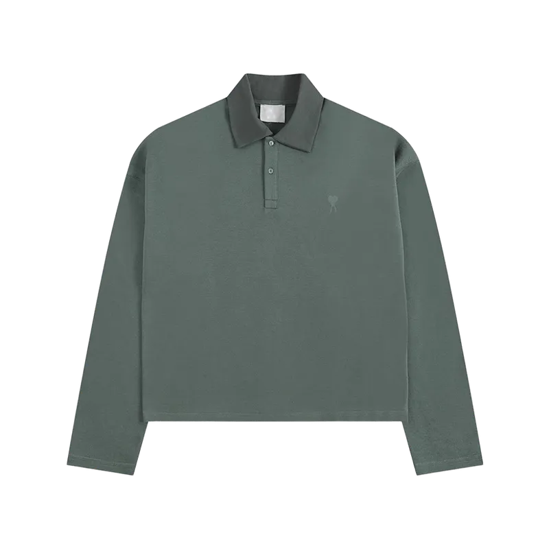 Amiclams Green Cotton Long-Sleeve Polo Shirt for Men & Women