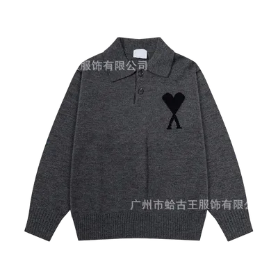 Amiclams Grey Heart Knit Sweater | Unisex Wool Pullover