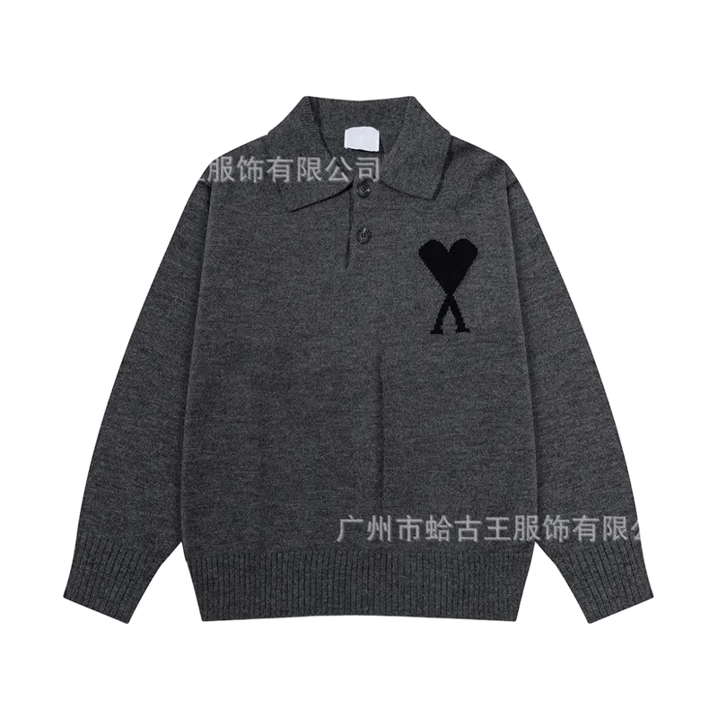 Amiclams Grey Heart Knit Sweater | Unisex Wool Pullover
