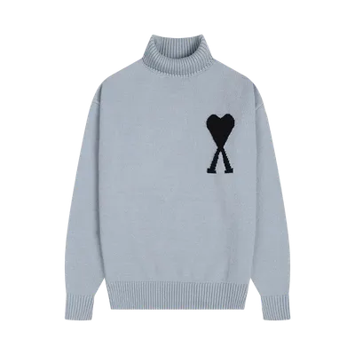 Amiclams Light Grey High-Neck Wool Sweater: Unisex, Warm