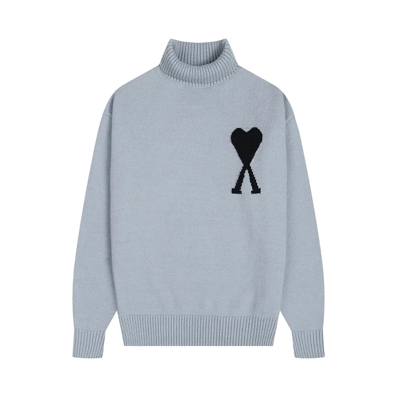 Amiclams Light Grey High-Neck Wool Sweater: Unisex, Warm