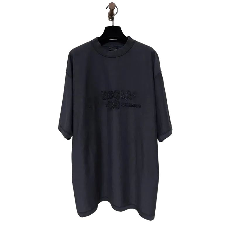 Balenciaga Black 3D Embroidery Cotton T-Shirt | Streetwear