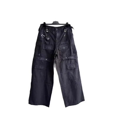 Balenciaga Black Cargo Pants: Distressed Cotton Unisex Streetwear