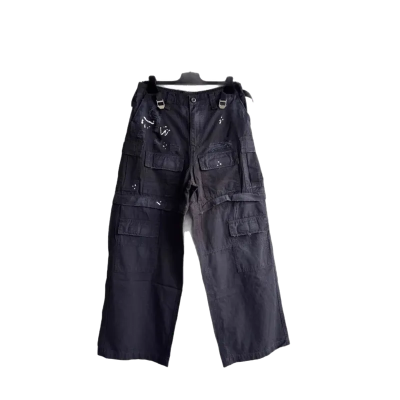 Balenciaga Black Cargo Pants: Distressed Cotton Unisex Streetwear