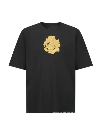 Balenciaga Black Cotton T-Shirt with Gold Motif, Unisex