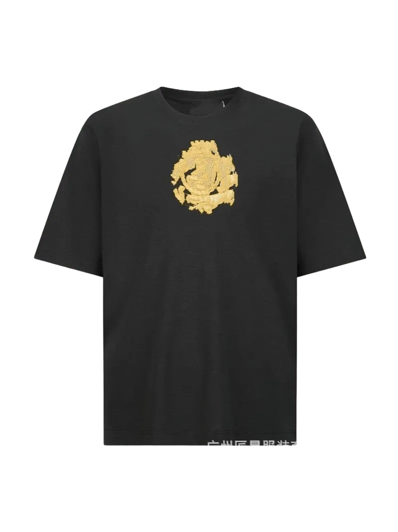 Balenciaga Black Cotton T-Shirt with Gold Motif, Unisex