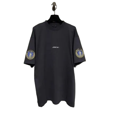 Balenciaga Black Cotton Tee Iconic Sleeve Emblem