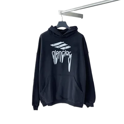 Balenciaga Black Hoodie Unisex Distorted Logo Cotton