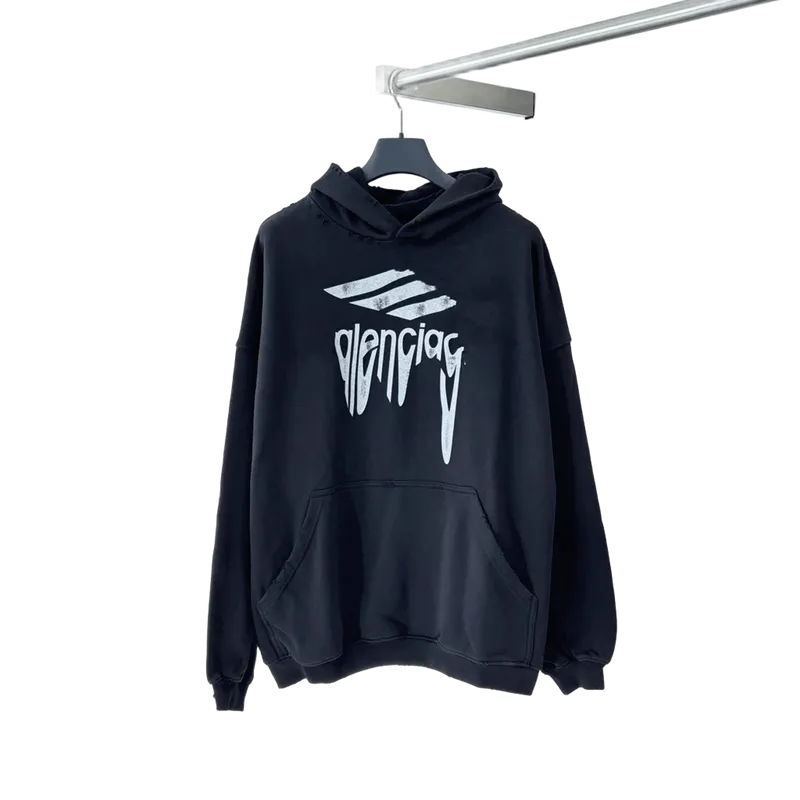 Balenciaga Black Hoodie Unisex Distorted Logo Cotton