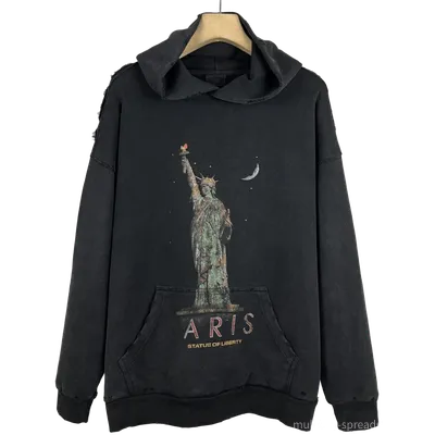 BALENCIAGA Black Hoodie: Liberty Graphic Unisex Cotton Streetwear