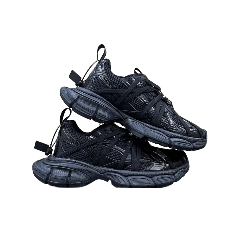 Balenciaga Black Mesh Leather Multi-Strap Chunky Sneakers