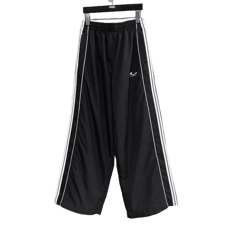 Balenciaga Black Sport Pants White Stripe Loose Fit