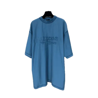 BALENCIAGA Blue 3D Logo Cotton Unisex T-Shirt