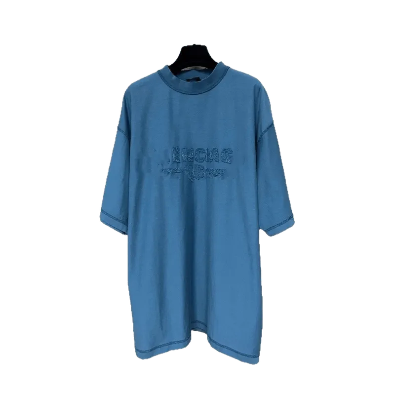 BALENCIAGA Blue 3D Logo Cotton Unisex T-Shirt