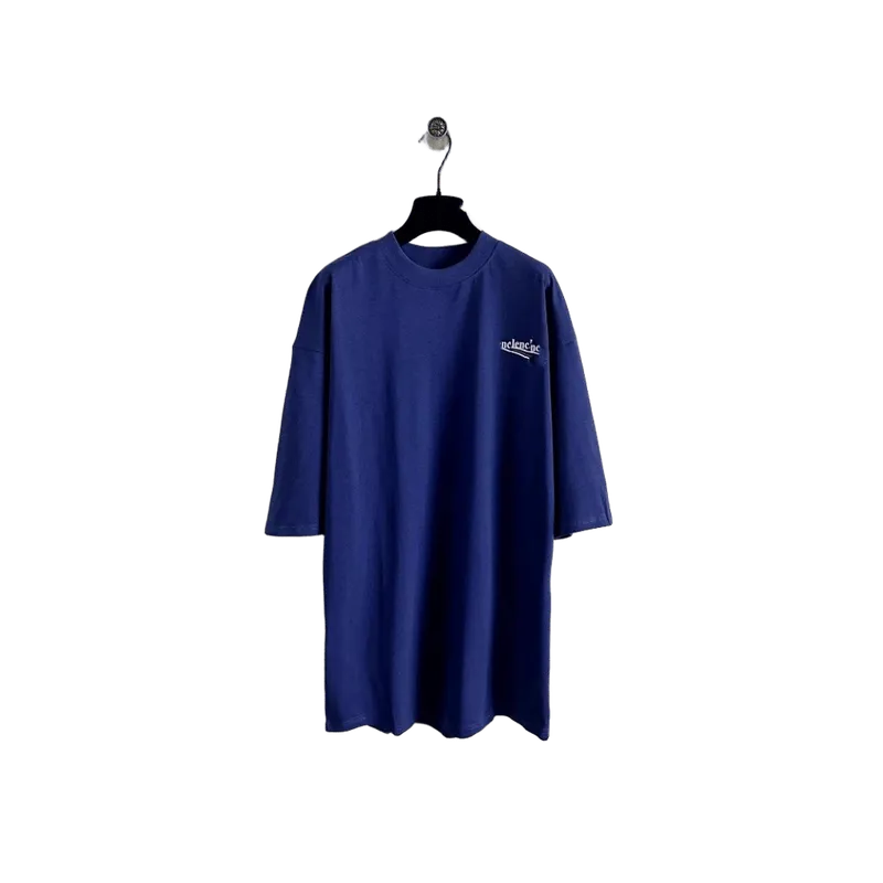 Balenciaga Blue Cotton Logo T-Shirt, Unisex Crewneck