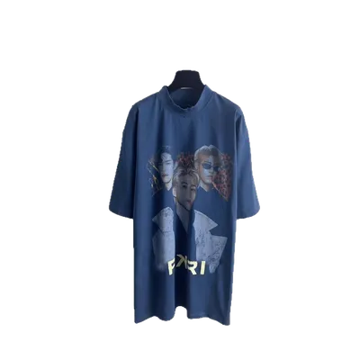 Balenciaga Blue Cotton T-Shirt: Unisex Street Print