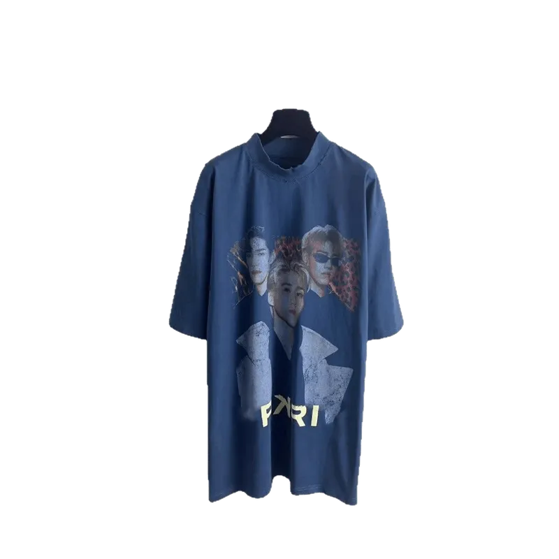 Balenciaga Blue Cotton T-Shirt: Unisex Street Print
