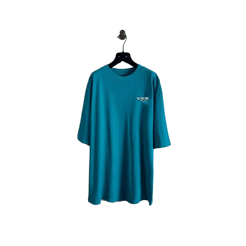 Balenciaga Blue Green Cotton Unisex T-Shirt, Minimalist Streetwear