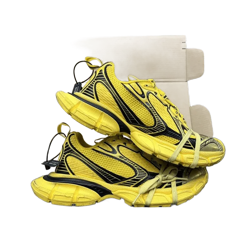 Balenciaga Bright Yellow Mesh Sneakers: Unisex Avant-Garde Walking Shoes