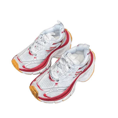 Balenciaga Chunky Sneakers White Red Leather Fabric Unisex