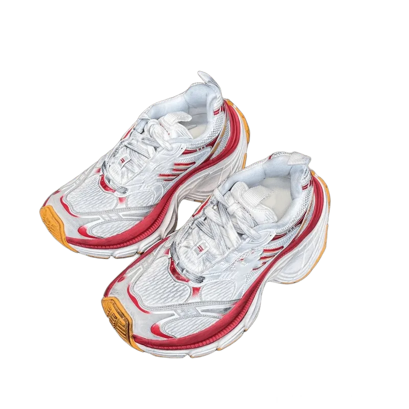 Balenciaga Chunky Sneakers White Red Leather Fabric Unisex