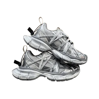 Balenciaga Silver Grey Cross-Strap Mesh Leather Sneakers Unisex
