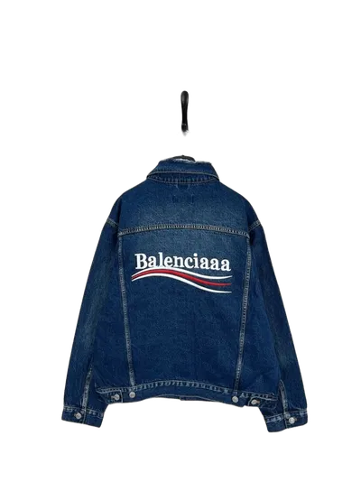 Balenciaga Dark Blue Denim Jacket with Balenciaaa Print