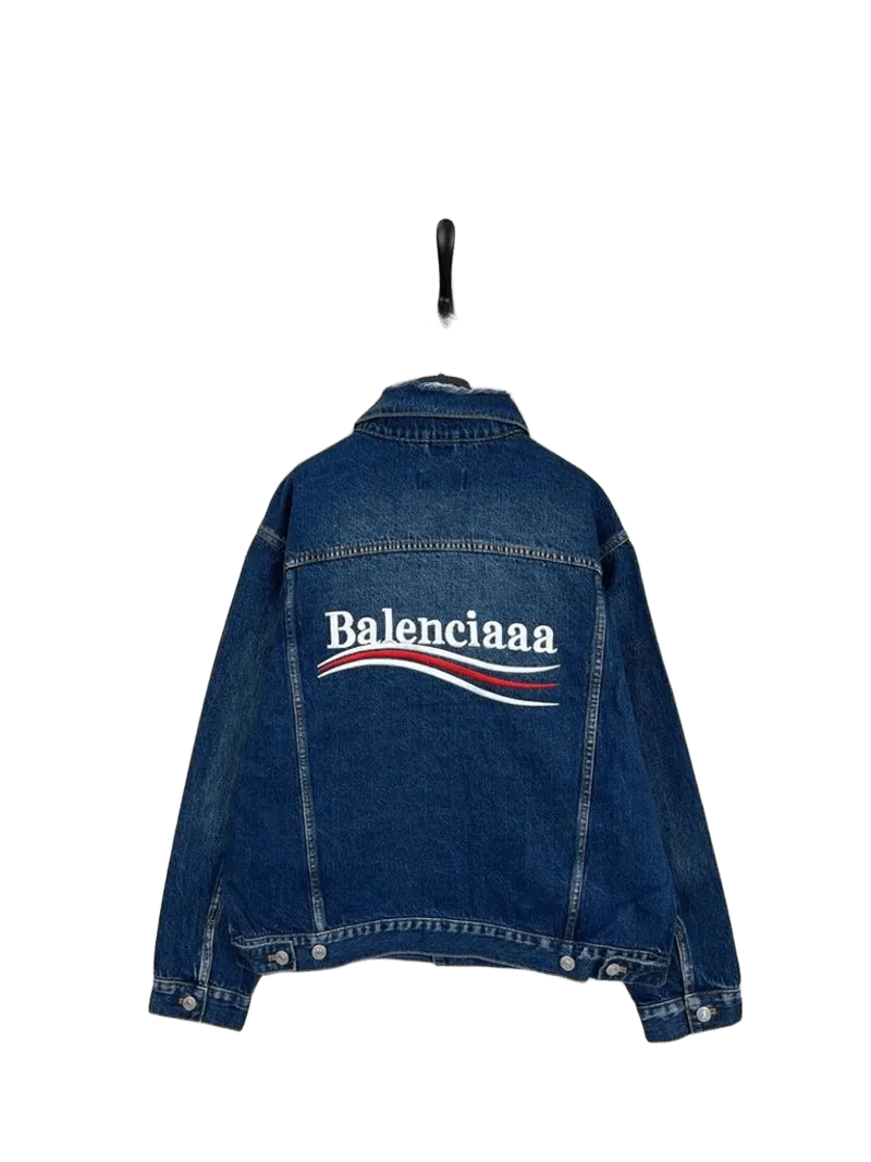 Balenciaga Dark Blue Denim Jacket with Balenciaaa Print