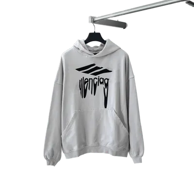 BALENCIAGA Distorted Logo Hoodie: Grey Cotton Unisex Streetwear