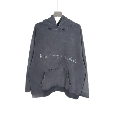 Balenciaga Grey Embroidered Logo Hoodie: Cotton Unisex Streetwear