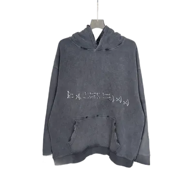 Balenciaga Grey Logo Hoodie: Unisex Cotton Streetwear