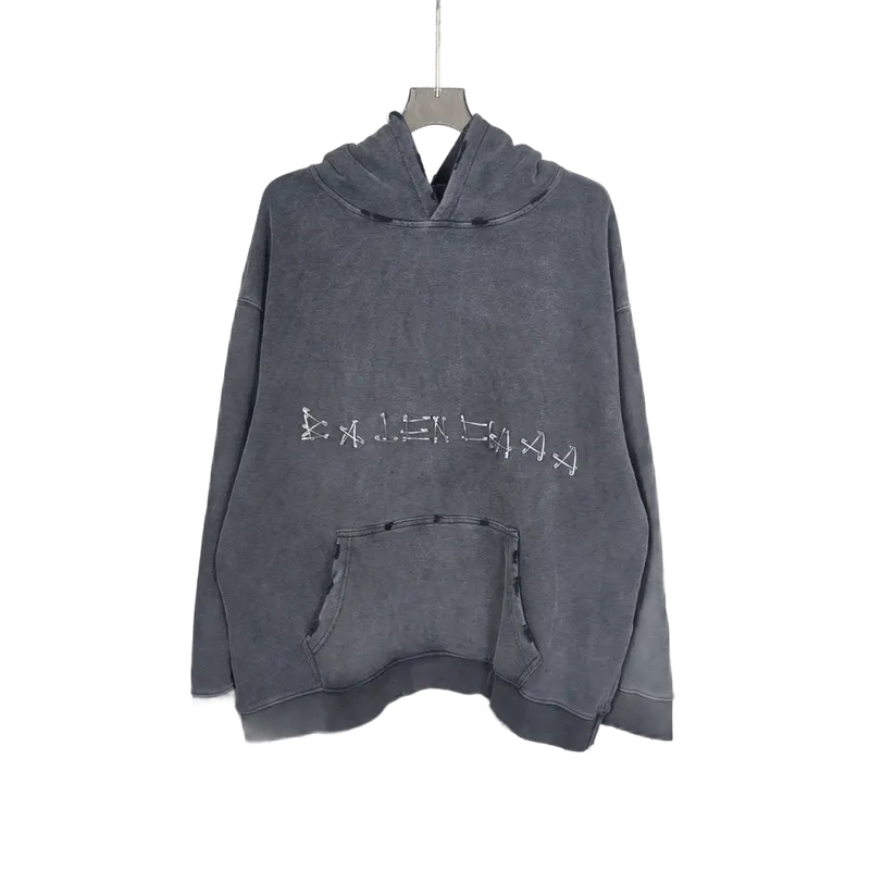 Balenciaga Grey Logo Hoodie: Unisex Cotton Streetwear