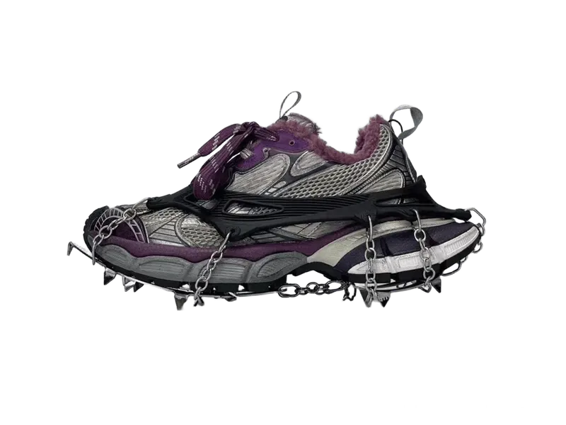 Balenciaga Grey Purple Mesh Sneakers with Chain & Spikes