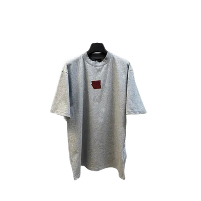 Balenciaga Grey Cotton T-Shirt: Red Logo Unisex Tee