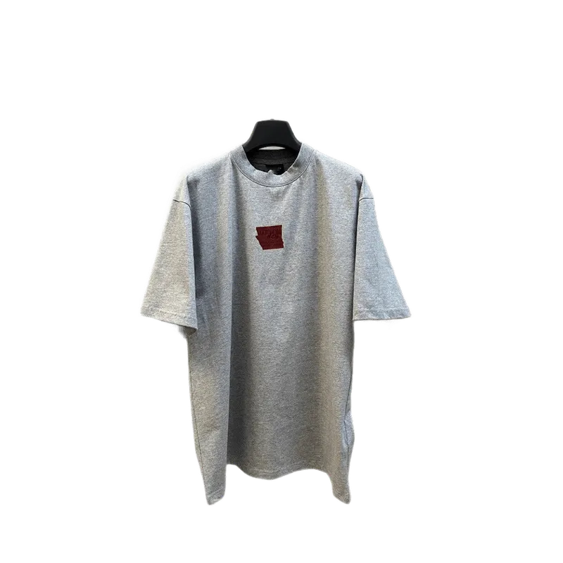 Balenciaga Grey Cotton T-Shirt: Red Logo Unisex Tee