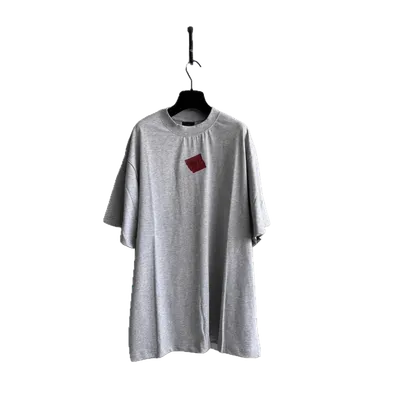 Balenciaga Grey Cotton Unisex T-Shirt Red Logo Streetwear