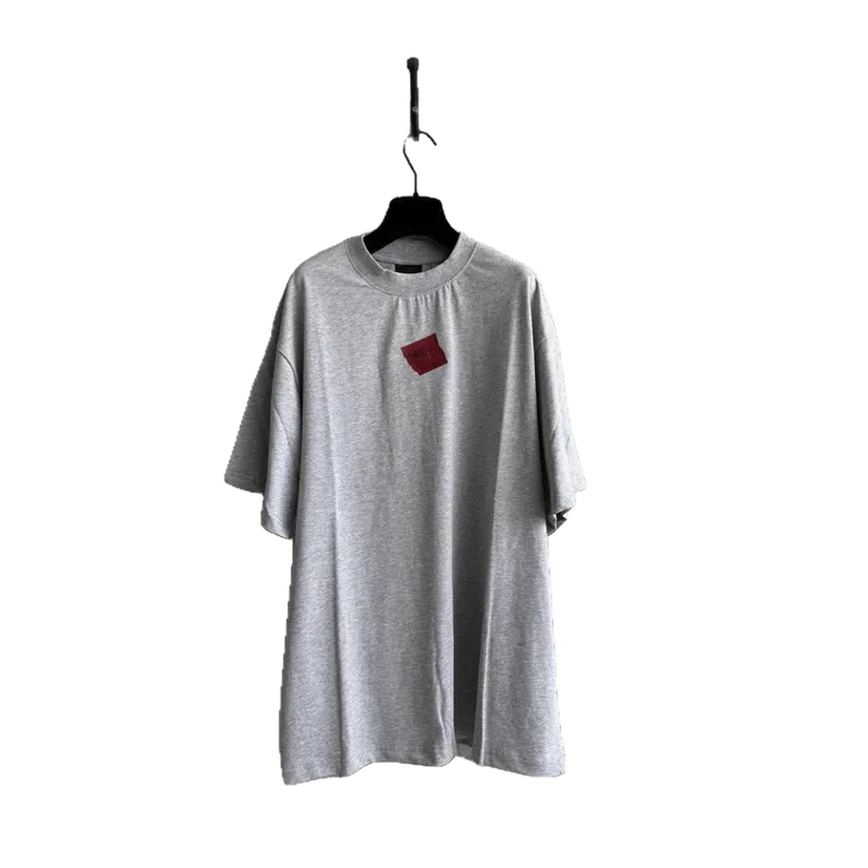 Balenciaga Grey Cotton Unisex T-Shirt Red Logo Streetwear
