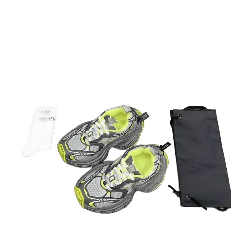 Balenciaga Grey Yellow Chunky Sneakers, Unisex Streetwear Shoes