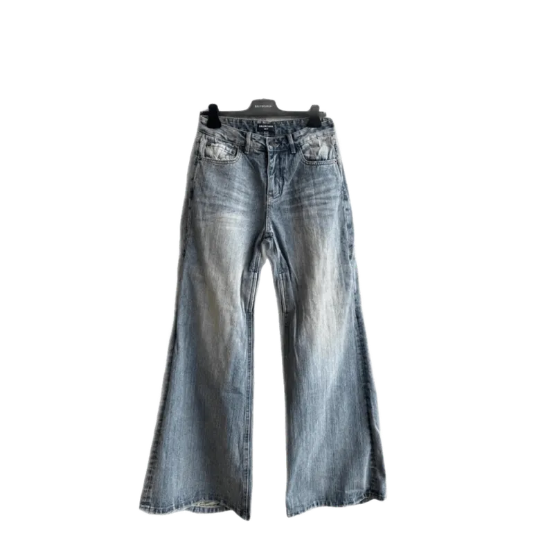BALENCIAGA Light Blue Retro Flared Jeans: Unisex Street Style