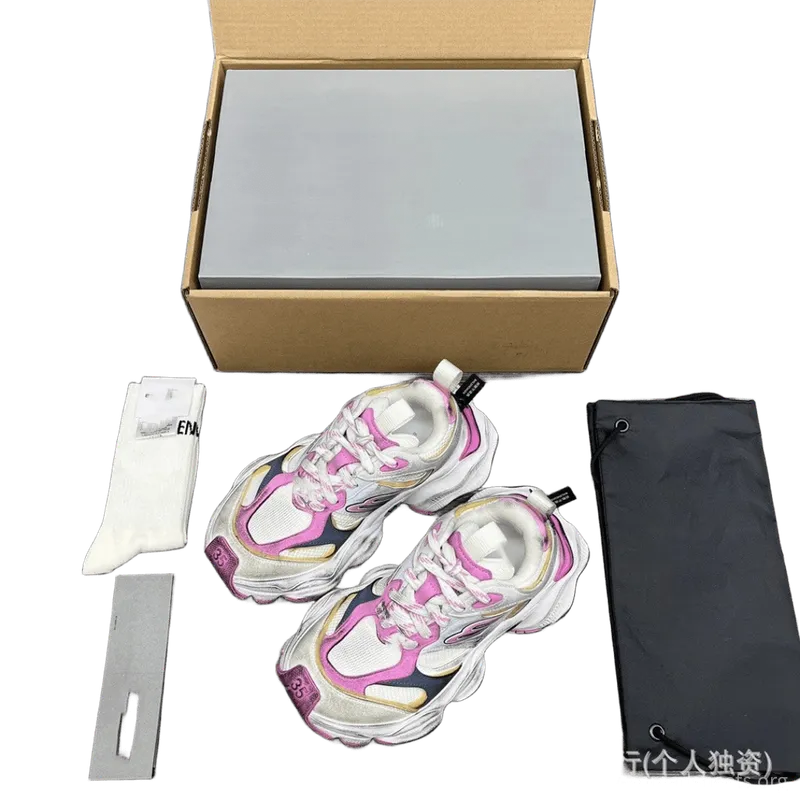 Balenciaga Pink & White Chunky Patchwork Sneakers Unisex