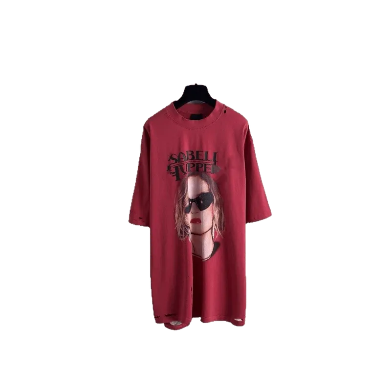 Balenciaga Pink Ripped Loose Fit T-Shirt Unisex