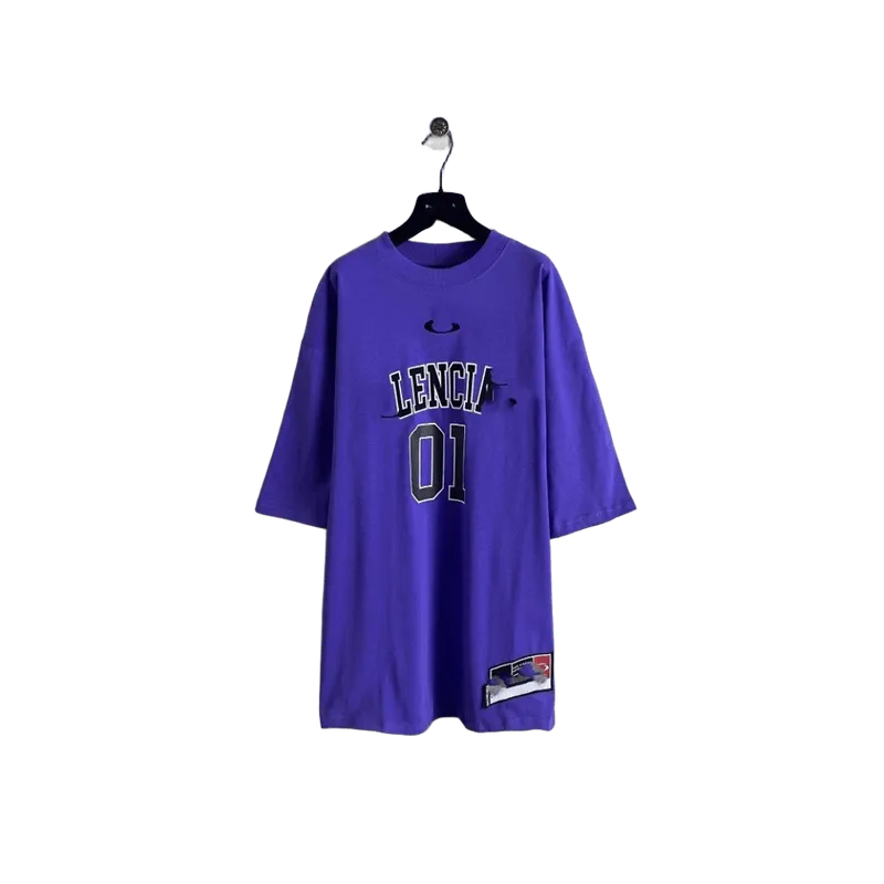 BALENCIAGA Purple Cotton Logo T-Shirt: Unisex Streetwear