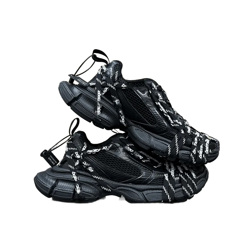 Balenciaga Triple S Black Mesh Leather Chunky Sneakers